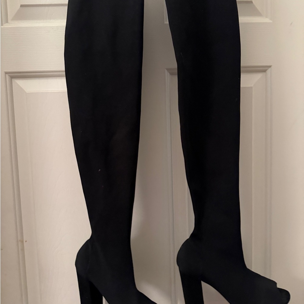 Black Over-the-Knee peep toe Boots - Picture 6 of 7